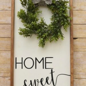 Home Sweet Home with faux Boxwood wreath